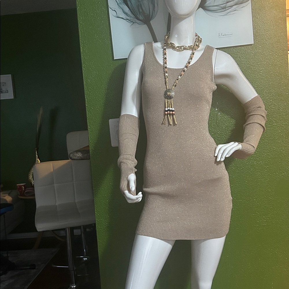 Almost Famous Tan optional Long Sleeve Dress. Winter don’t care!!offer!! - Picture 8 of 8